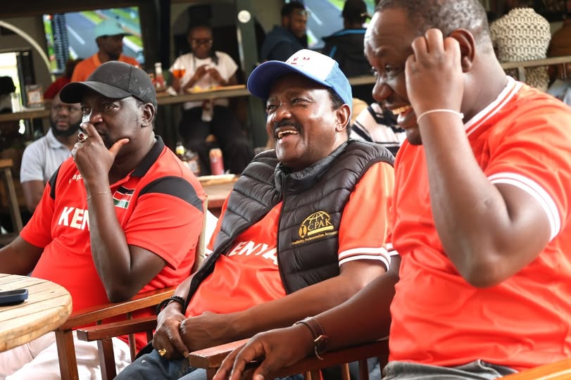 Francis Liboyi (R) played an instrumental role for Kenyan supporters during CHAN 2024 alongside Kalonzo Musyoka