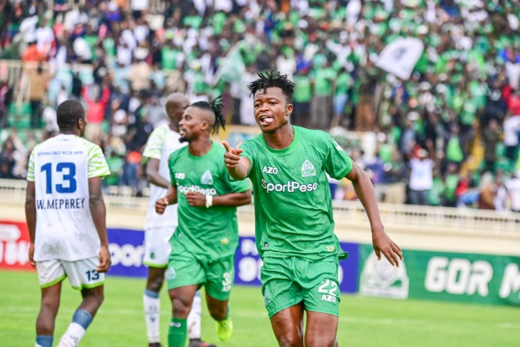 Gor Mahia's Samuel Kapen celebrates his goal against KCB