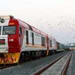 A cargo train is launched to operate on the Standard Gauge Railway line constructed by the China Road and Bridge Corporation and financed by Chinese government in Kenya's coastal city of Mombasa