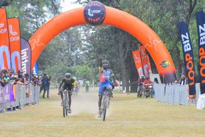 Lawrence Lorot celebrates after crossing the line in the men's elite race during the second leg of the 2026 LOOP Gravel Series in Naivasha (1)